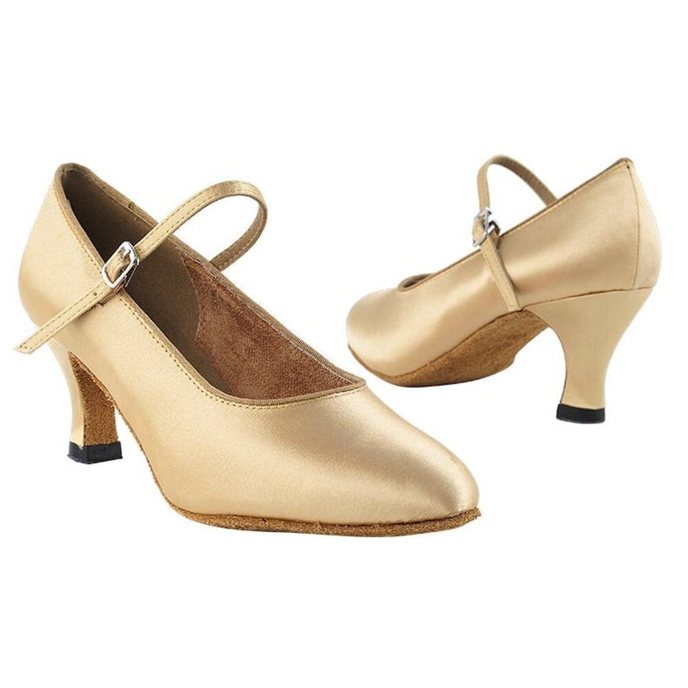 Very Fine Gold Satin Character Dance Shoes Mary Jane Low Heel US 5.5 Fits 6–6.5